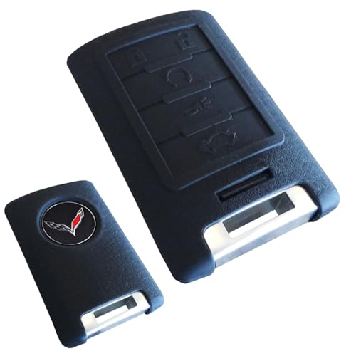 iJDMTOY Black Soft Silicone Smart Key Fob Cover Case, Compatible with Cadillac Escalade ATS CTS DTS XTS SRX, Compatible with Chevy C7 Corvette, etc