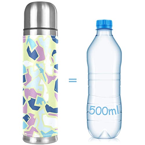 Stainless Steel Leather Vacuum Insulated Mug Abstract Geometric Thermos Water Bottle For Hot And Cold Drinks Kids Adults 16 Oz #TOP3
