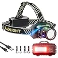 Rechargeable Headlamp 2000 High Lumens with Motion Sensor,90° Adjustable Super Bright LED Head Lamp with Red Light,IPX7 Waterproof,9 Modes Zoomable Headlight for Adult, Outdoor,Camping,Running,Cycling