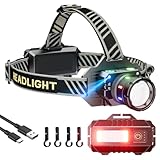 Rechargeable Headlamp 2000 High Lumens with Motion Sensor,90° Adjustable Super Bright LED Head Lamp with Red Light,IPX7 Waterproof,9 Modes Zoomable Headlight for Adult, Outdoor,Camping,Running,Cycling