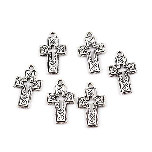 Jgfinds Cross Charm Pendants - 130 Pack (30 Of Heart, 50 Each Of Crosses) Old Style Filigree Look, Silver Tone, ⅞ Inch, Diy Jewelry Making Supplies #TOP6