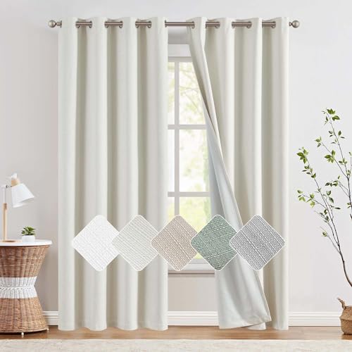 jinchan 100% Blackout Curtains for Bedroom Living Room Linen Blackout Curtains 84 Inch Long Room Darkening Curtains Linen Textured Drapes 52" W 2 Panels Window Curtains Grommet Top Heathered