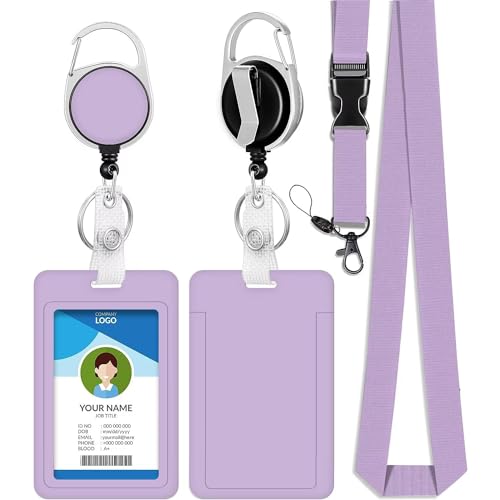 Porte-badge coulissant violet anti-perte avec enrouleur rétractable pour cartes et passe