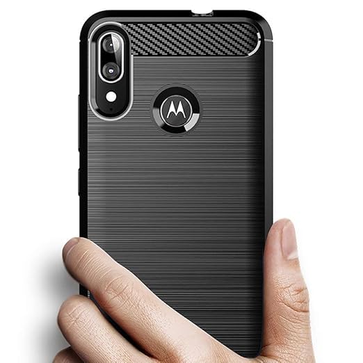 Image of Hybrid Carbon Fiber Back Case for Moto E6s, E6 Plus (Black)