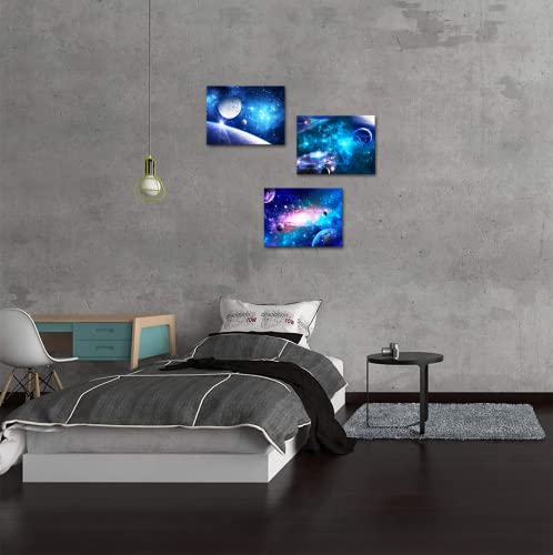 Yeilnm Outer Space Canvas Wall Art Planet Earth Picture Painting Prints Blue Astronomy Galaxy Artwork For Wall Decor Bedroom Nursery Decoration 3 Pieces Abstract Art Home Living Room Bathroom Stretched Ready To Hang #TOP3