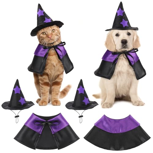 2 Sets Halloween Pet Costume Cats Witch Shaped Cloak and Hat Witc...