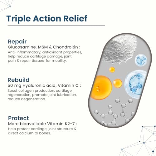 Image of Neuherbs Glucosamine Plus 1500mg - 60 Tablets| Glucosamine Chondroitin MSM with Hyaluronic Acid, Vitamin C & K2-7 | Helps Joint Pain Relief, Cartilage Repair, Knee Support & Mobility