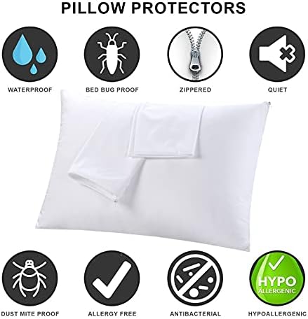 LEEWEITAS Waterproof Pillow Protector-Zipped Pillow Protectors 2 Pack, Pillow Covers Breathable Membrane, 50x75cm Size Pillow Cases.