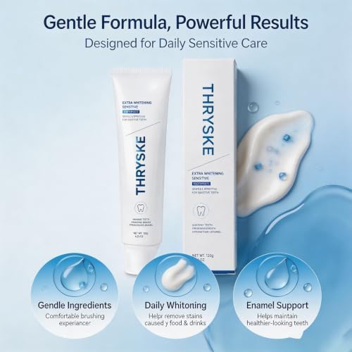 THRYSKE Toothpaste Whitening, THRYSKE Extra Whitening Sensitive Toothpaste, Gentle Formula for Sensitive Teeth, Fresh Breath & Enamel Support, Daily Oral Care, 4.23 Oz,2pc - 2