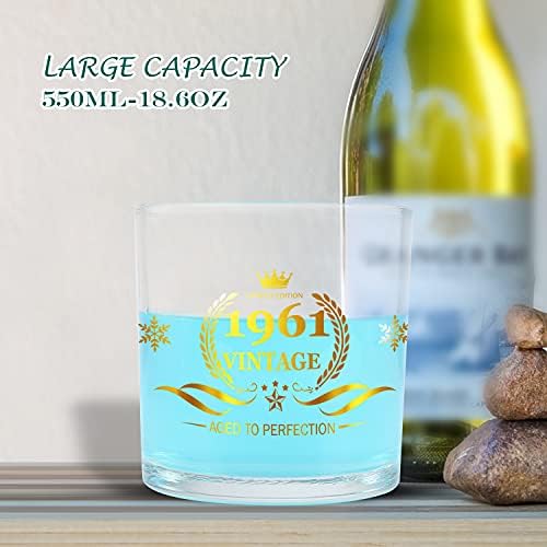 60th Birthday Gift for Men Grandad Dad,Large Capacity(550ml,18.6oz) Whiskey Glasses Tumbler Beer Glasses,Fathers Day/Christmas Funny Gifts for Men Husband Grandad Dad Gifts-1961