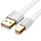 Cavo stampante USB 5m Nylon, bianco, spina USB A a USB B, cavo di ricarica, cavo dati, spina oro
