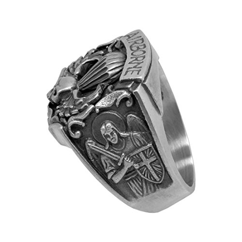 Airborne St Michael Us Army Parachutist Jump Wing Skull Biker Sterling Silver 925 Mens Ring #TOP7