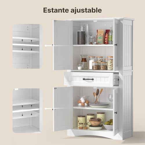 Miniatura 4 de Xbro Mueble De Baño Alto Con 2 Puertas Y 1 Cajón, Armario Auxiliar Con Baldas Ajustables, Para Baño, Cocina, Salón O Despacho, 73 X 31 X 132 Cm, Blanco
