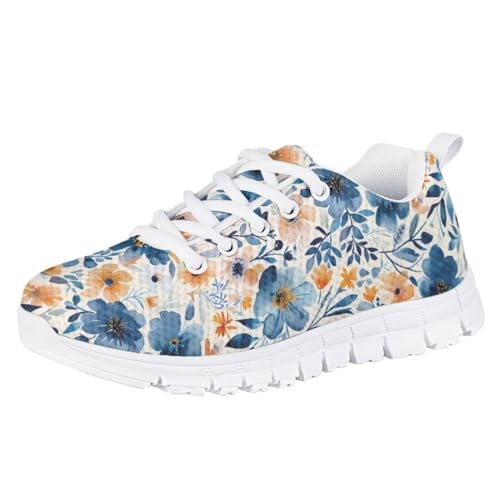 Pinupub Little Girls Fashion Sneakers Size 10.5 Colorful Flowers Print Non Slip Tie Lace Running Athletic Sports Shoes