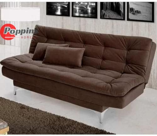 Poppins HOME Eagle Sofa Cum Bed with Two Cushions Perfect for Home Living Room and Guests (Brown)