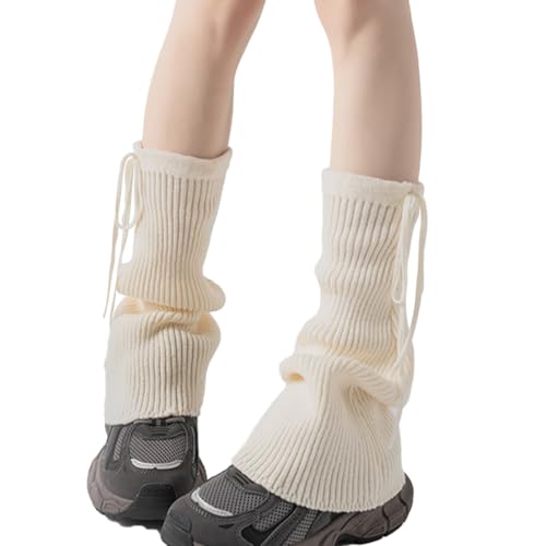 Image of Triplewood Y2K Warm Long Leg Warmers for Women White Knitted Girls Leg Warmer Socks Winter Accessory