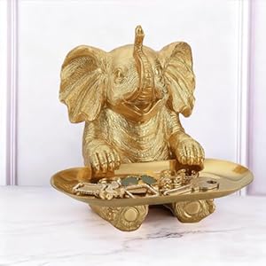 Elephant Statue with Storage Tray African Elephant Sculpture Home Decor for Living Room, Office, Bookshelf, Desk, Unique Elephant Gift for Women Mom Mother’s Day Birthday Gold