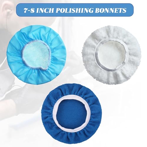 Image of Mudder 20 Pcs Car Orbital Buffer Polisher Pad Bonnet, 7-8 Inches, Sapphire | Reusable Buffing Pads Cover, Soft Microfiber Wax Bonnet, for Car Polishing Waxing Cleaning, Fits Orbital Buffer Machines