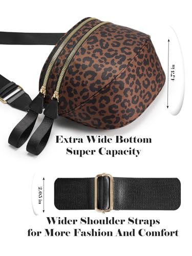 Image of Pure Colour Crossbody Bag Bum Bag for Women,Spacious Purse Fanny Packs Belt Bag,Oversized Bum Bag (Black Brown Leopard Print Bum Bag)