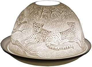 Cello Porcelain Tealight Holder Dome, Leopard Design, A stunning candle holder projecting a 3D image or loving message. Suitable to be used with scented and unscented tealights.