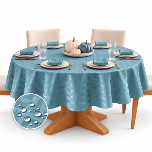 Newbridge Paige Blue 90 Inch Round Water and Stain Resistant Tablecloth