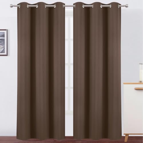 LEMOMO Chocolate Brown Blackout Curtains 34 x 84 Inch Length/Set of 2 Curtain Panels/Thermal Insulated Room Darkening Blackout Curtains for Bedroom