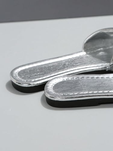 GORGLITTER Women's Silver Sandals Criss Cross Slip on Sandals Square Toe 2025 Trendy Vacation Sandals4