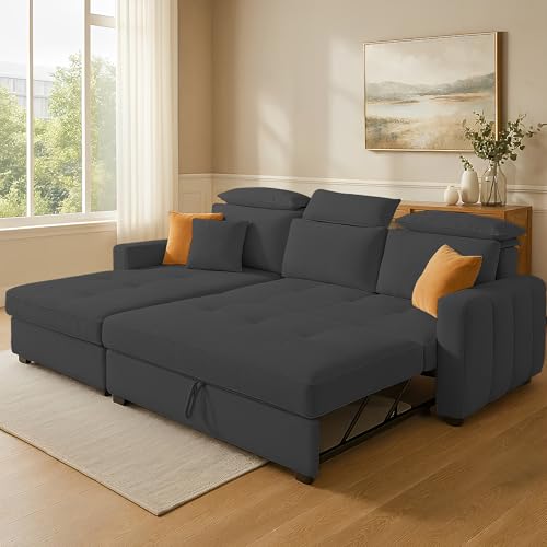 Image of Casaliving Gagnon LHS 4 Seater L Shape Corner Sofa Cum Bed for Living Room (Black Fabric) Premium Fabric Sofa