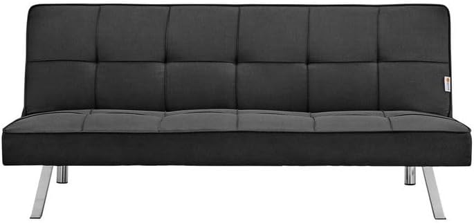 Bravich Britney Three Seater Sofa Bed - Black. Linen Fabric Click Clack Sofa Bed, Folding Couch To Double Bed. Sofa Beds For Space Saving Furniture, For Living Room, Bedroom & Guest Room.