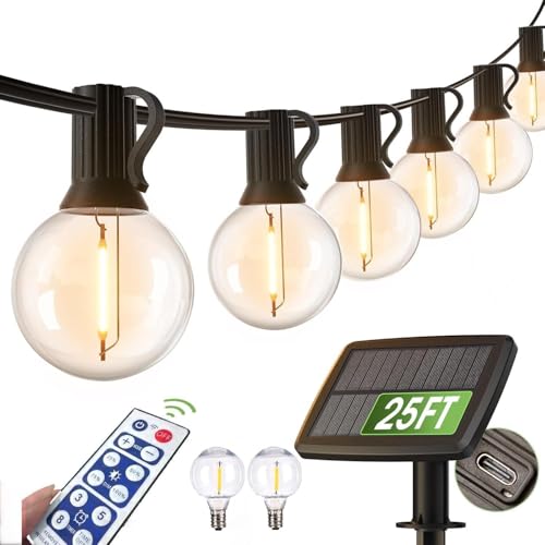 Solar Outdoor String Lights Patio Bistro Lights, 25ft 27LED G40 Bulbs, USB Rechargeable Portable Edison Caf&eacute; String Lights for Porch, Pergola, Backyard, Garden, Pool, Party, Camping (4)