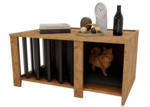 CraftPAK Hundehütte Indoor aus Holzwerkstoff – Hundehaus/Katzenhaus/Hundehütte für daheim im Möbelstil | großräumige Hundehöhle |Dog House Indoor Haustierhaus H45 x L92 x B58 cm - Braun