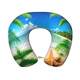 AKDODK Nackenkissen mit Seestern-Motiv, Motiv: Seestern, Strand, Seepalmen, Flugzeug, für Reisen, Memory-Schaum, tragbares Flugzeug-Zubehör