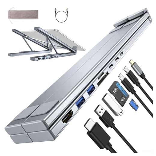 8-in-1 USB C Laptop Docking Station Stand, Laptop Tablet Stand Adjustable, SD/TF Card Slots Fast Charging, Multiport Adapter Computer Cooling Stand, Cooling Riser Office Workstation Hub