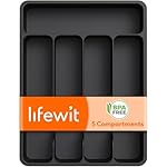 Lifewit Silverware Drawer Organizer Tray, Plastic Cutlery Storage for Kitchen, Flatware and Utensil Holder Divider for Spoons Forks Knives Tableware, 9.1 x 12.6", 5 Slots, Black