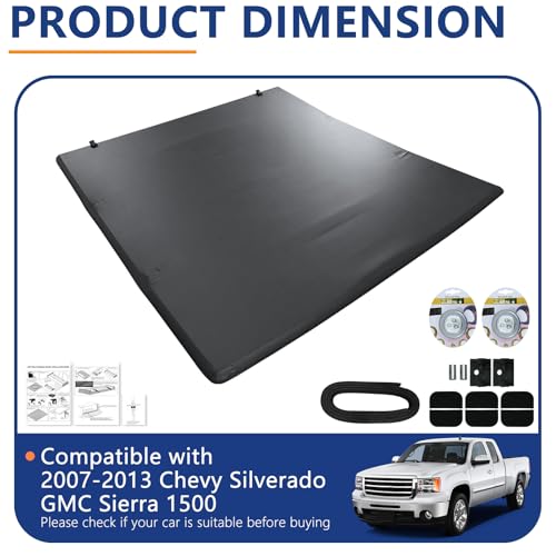 PENSUN 5.8FT Soft Tri-fold Truck Bed Tonneau Cover for 2007-2025 Chevy Silverado 1500, GMC Sierra 1500 Tonneau Cover Bed, 69.6\" Bed