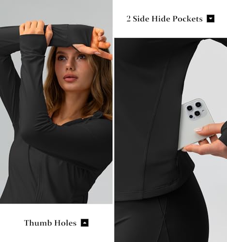 GYM RAINBOW Women's UPF 50+ Lightweight Athletic Jacket Zip Up Rash Guard UV Protection Long Sleeve Cropped Workout BBL Jackets(#1 Black,X-Small) — view 5