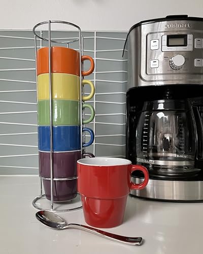 Image of gypsy color 8 oz Americano Stacking Mug Set with Metal Stand, Set of 6
