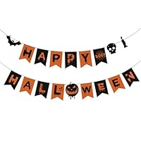 Lvzhen Halloween Banner Decorations, Orange and Black Halloween Bunting with Pumpkin Design Party Garland Party Favor Supplies