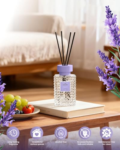 Hazioglen Reed Diffuser Set, Lavender Linen Scented Home Fragrance Air Freshener for Bathroom Shelf Decor, 5.07 fl oz/150ml Essential Oil with Sticks — view 5