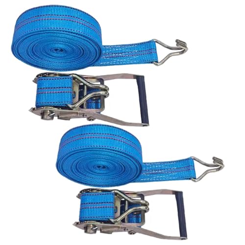 Arrimage de Sangle de Charge, Lot de 2 Sangles d'arrimage à cliquet 3,0 20, m Long et po Large, résistance la Rupture : 4 800 kg, Chargement avec Doubles Crochets en J(Blue,13.0m/42.7Ft)