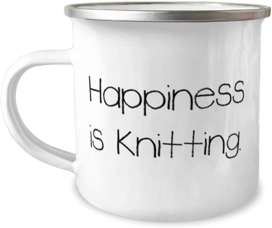 Knitting Gifts For Men Women, Happiness is Knitting, Perfect Knitting 12oz Camping Mug, From Friends, Funny knitting, Gift for knitter, Knitting pattern, Knitwear