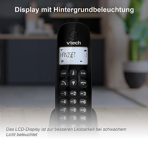 VTech CS1401 DECT Schnurloses Telefon 2 Mobilteile mit Anrufersperre, Freisprecheinrichtung, Anrufererkennung/Anklopffunktion, Hintergrundbeleuchtung Display, ECO-Modus Geringe Strahlung, Schwarz