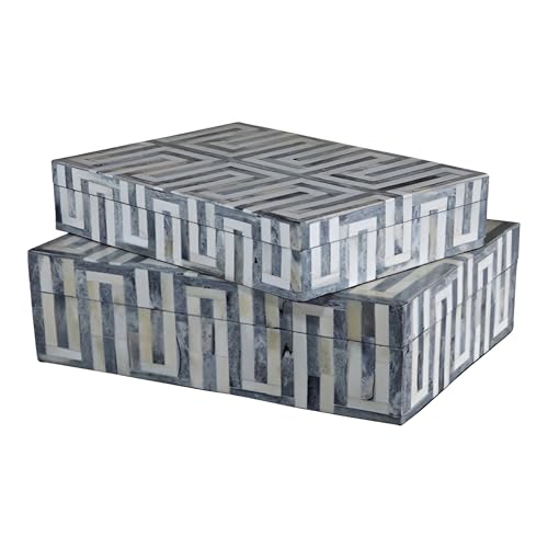 Timeless Geometry: Grey Dyed Bone Box with Striking Greek Key