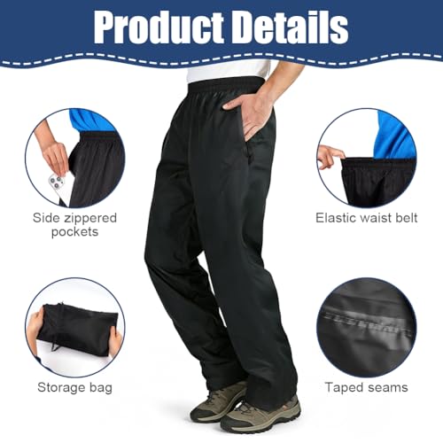 Adult Waterproof Trousers Mens Womens Overtrousers Lightweight Waterproof Rain Trousers Breathable Rain Pants with Packaway Bag Outdoor Windproof Rain Over Pants for Golf Hiking Fishing Cycling - Image 5