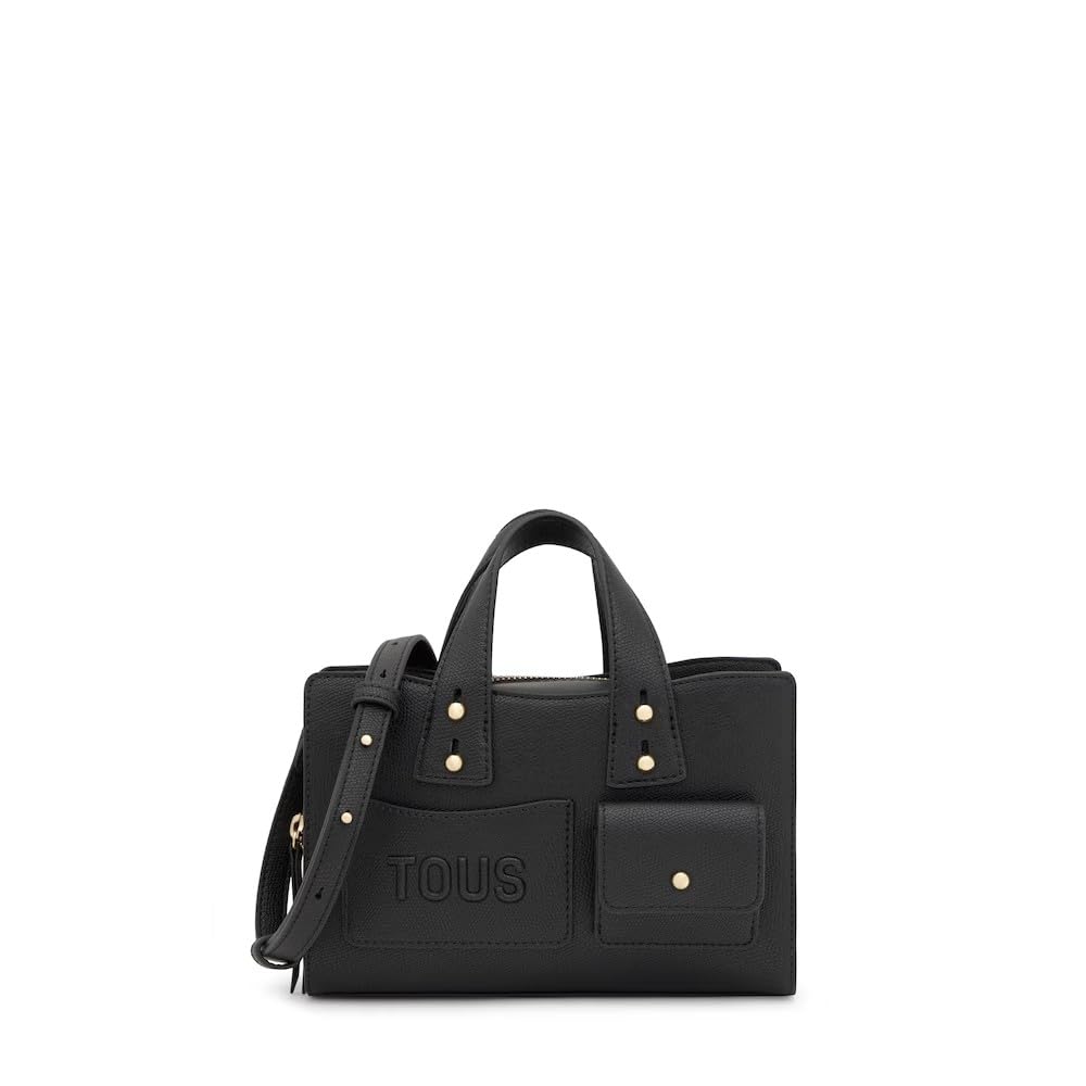 TOUS Bolso de Mano Negro con Asa, Diseño con Bolsillos Frontales y Correa Ajustable