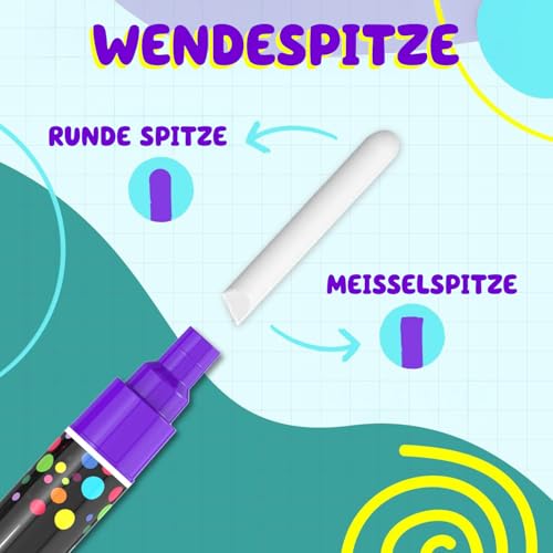 Chalkola 10 Kreidestifte für Tafel Abwaschbar - (10 Stifte, 6mm Kreidestift) Kreidestifte für Fenster, Tafelkreide & Glasstifte, Chalk Marker, Kreidemarker Abwischbar, Fensterfarben Kinder