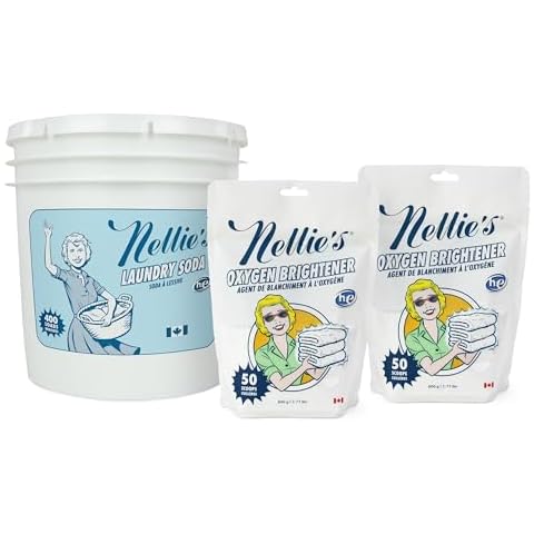 Nellie's Laundry Bundle - Laundry Soda 400 Loads & 2 Oxygen Brighteners 50 Loads - Chemical-Free - HE & Standard Machine Compatible - Hypoallergenic & Septic Safe - For Planet-Friendly Households Cover
