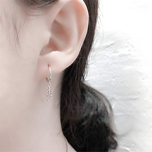 Huggie Small Sleeper Hoop Earrings for Women Girls Sterling Silver Cubic Zirconia with Charms Cute Drop Dangle Cuff Cartilage Helix Stud Dainty Multiple Jewelry (Silver Feather)2