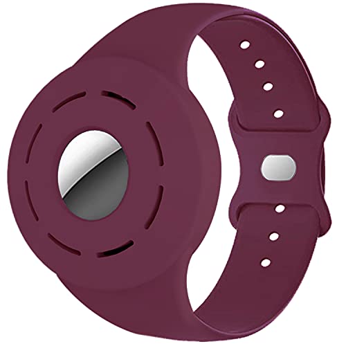 YOMPLOW for Kids AirTag Case Wrist Band Soft Silicone, Protective Cover for Apple Air Tag Finder Location Tracker Holder Wristband for Kids Daughter Son Toddler BAB Children - Burgundy