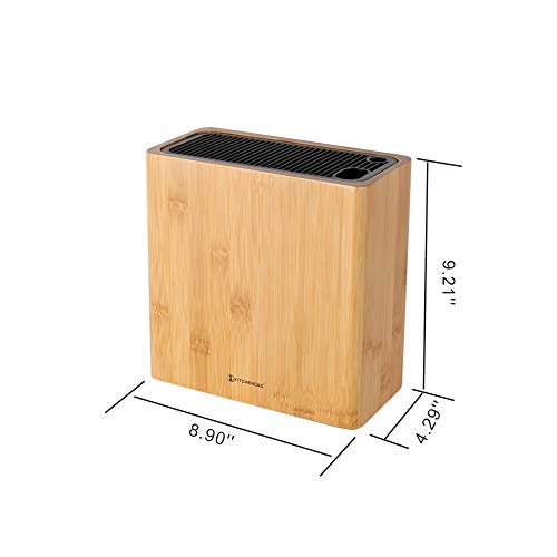 Kitchendao Xl Bamboo Universal Knife Block Holder With Slots For Scissors And Sharpening Rod, Safe, Space Saver Knives Storage Stand Display Without Knives, Unique Slot Design To Protect Blade #TOP6